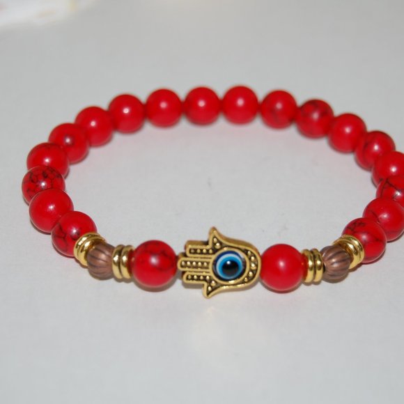 Red Howlite Bracelet,Hamsa Hand Bracelet,Red Hamsa Hand Bracelet,Red Bra… - Picture 3 of 3